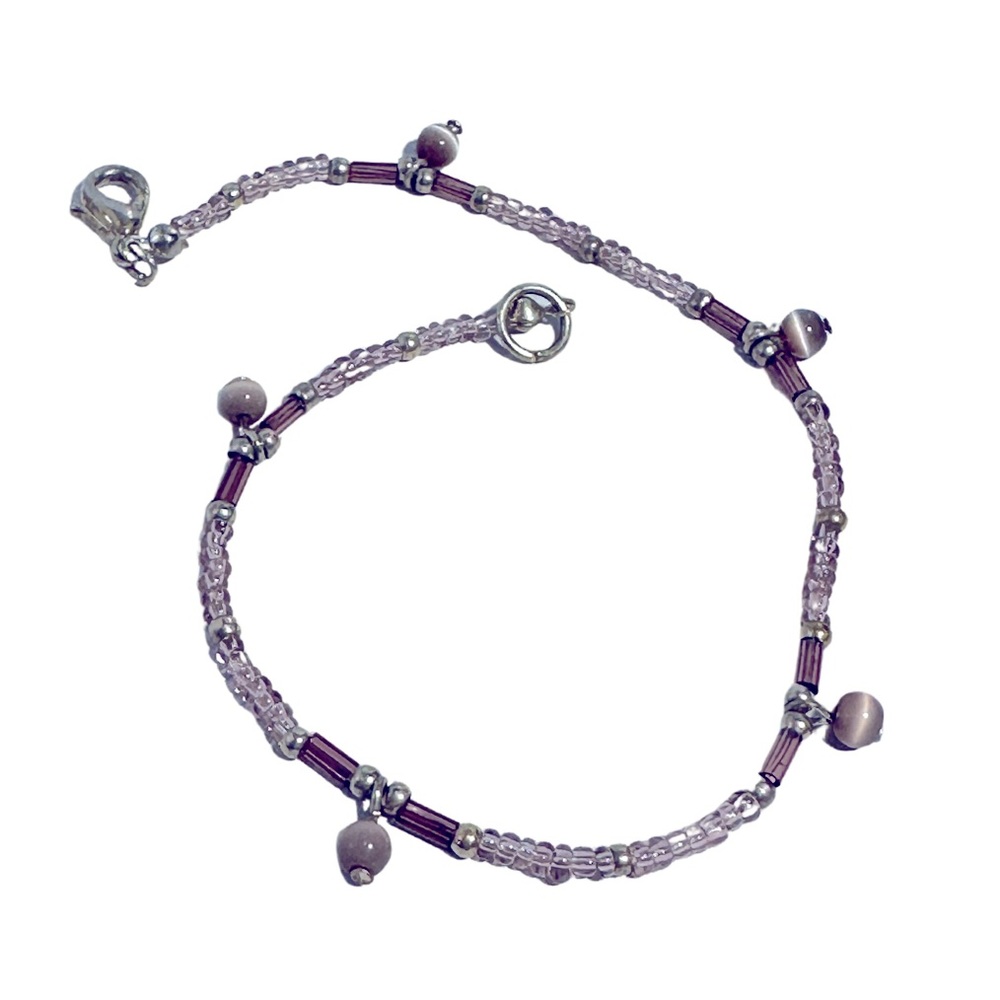 Handcrafted Dainty Lavender Moonstone Beads & Crystal Clear Seed Bead Bracelet